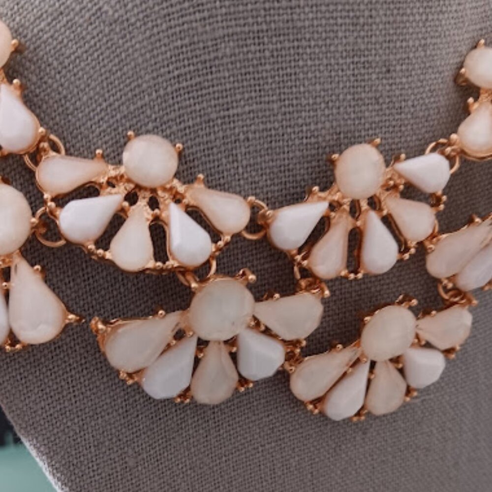 NOIR JEWELRY 2pc SET Mod/Contemporary Gold White Stone Necklace & Earrings - Picture 4 of 6